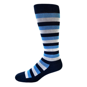 Jailbird - Navy, Sky Blue & White. American Made Stripe 15-20mmHg OTC Compression Socks