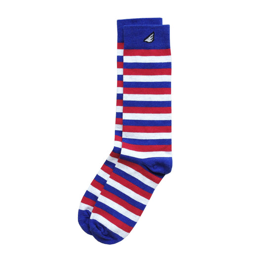 Quality Fun Unique Crazy USA Stripe Dress Casual Socks Red White Royal Blue Made in America George W. Bush