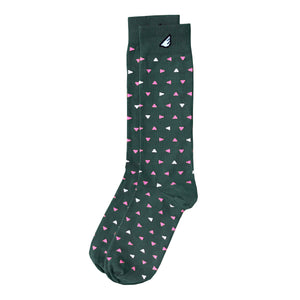 Party Animal - Dark Green, Pink & White. American Made Dress / Casual Unique Polka Dot Socks