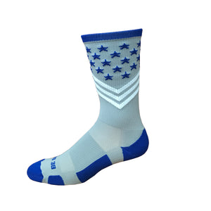 Fun Patriotic Air Force Academy Royal Blue Grey White American Flag Stars & Stripes Made in USA Athletic Running Work-out Socks Gift for Men & Women