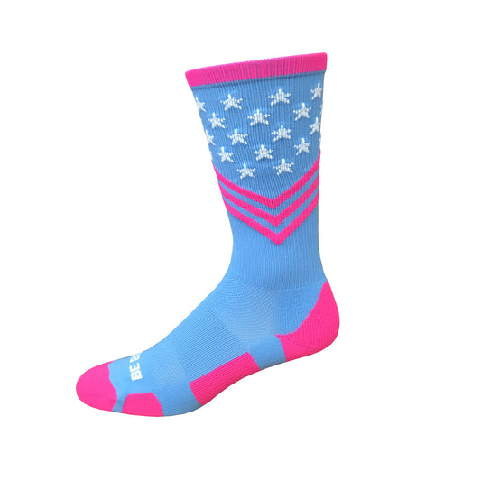 Fun Patriotic Hot Pink White Sky Blue American Flag Stars & Stripes Made in USA Athletic Socks Gift for Men & Women