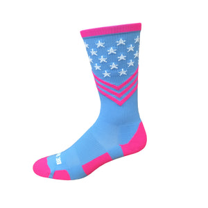 Fun Patriotic Hot Pink White Sky Blue American Flag Stars & Stripes Made in USA Athletic Socks Gift for Men & Women