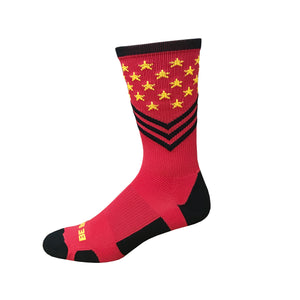 Fun Patriotic Marine Corps Marathon Red Gold Black American Flag Stars & Stripes Made in USA Athletic Running Work-out Socks Gift for Men & Women