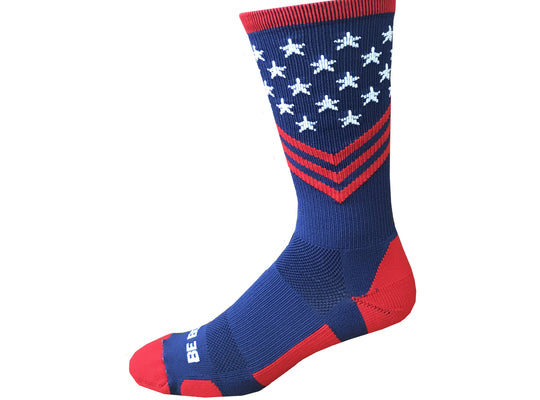 Fun Patriotic Red White Navy Blue American Flag Stars & Stripes Made in USA Athletic Running Work-out Socks Gift for Men & Women