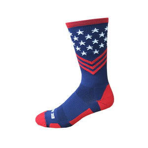 Fun Patriotic Red White Navy Blue American Flag Stars & Stripes Made in USA Athletic Running Work-out Socks Gift for Men & Women