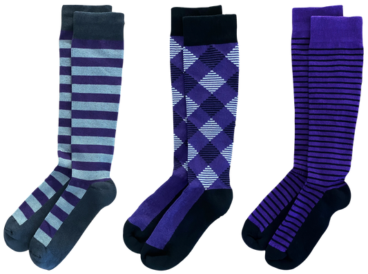 Purple 3-pack of American Made 15-20mmHg OTC Compression Socks