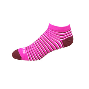 Racer - Hot Pink, Maroon & White. American Made Stripe Ankle Athletic Socks