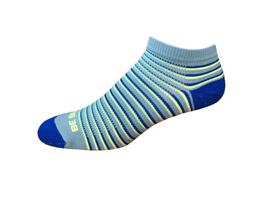 Racer - Light Grey, Royal & Neon Yellow. American Made Stripe Ankle Athletic Socks