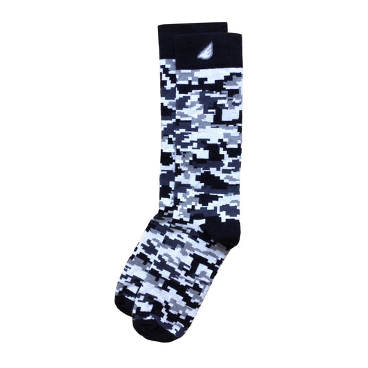 Digital Camo Camouflage Digicamo Quality Fun Unique Crazy Dress Casual Socks Black Grey White Made in America USA