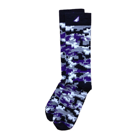 TCU Horned Frogs Baltimore Ravens Northwestern Digital Camo Camouflage Digicamo Quality Fun Unique Crazy Dress Casual Socks Black Purple Grey White Made in America USA