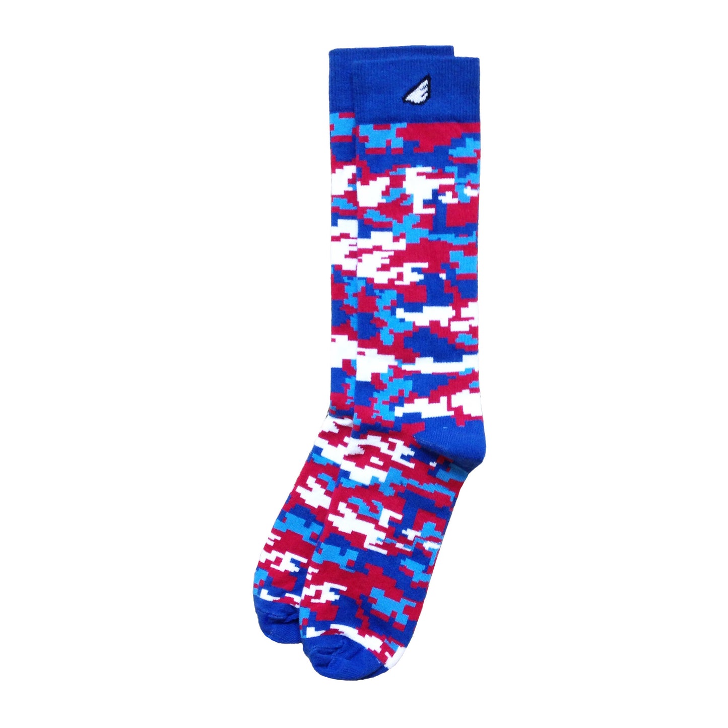 Digital Camo Camouflage Digicamo Quality Fun Unique Crazy Dress Casual Socks Royal Blue Red Whie Sky Made in America USA