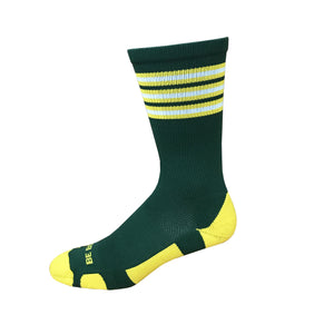 Rookie - Dark Green & Gold. American Made Unique Athletic Socks