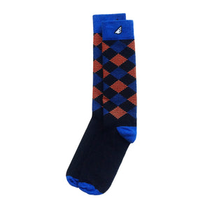 Scotsman - Black, Royal Blue & Orange. American Made Dress / Casual Argyle Socks
