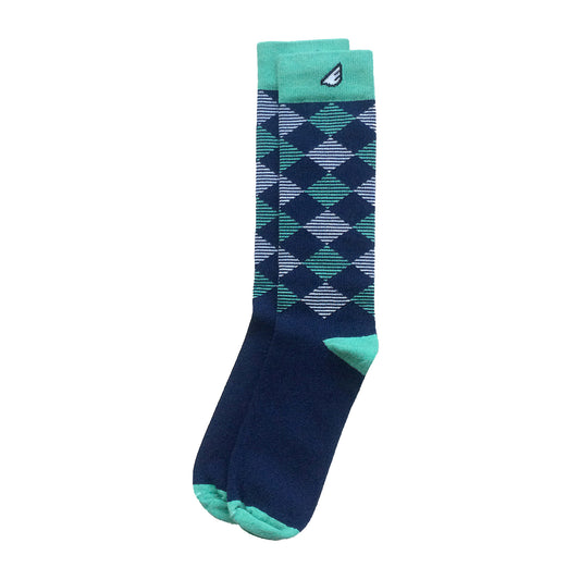 Argyle Quality Fun Unique Crazy Dress Casual Socks Navy Light Green White Made in America USA