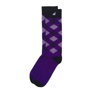 Men's Colorful Purple & Black Argyle Supima Cotton Dress Socks