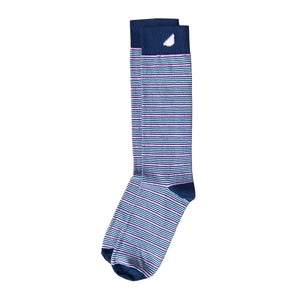 Sidekick - Navy, Pink & White. American Made Dress / Casual Stripe Socks