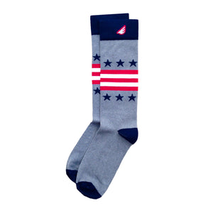 Quality Fun Unique Crazy Stars & Stripes Dress Casual Socks Light Grey Navy Red White Made in America USA Flag