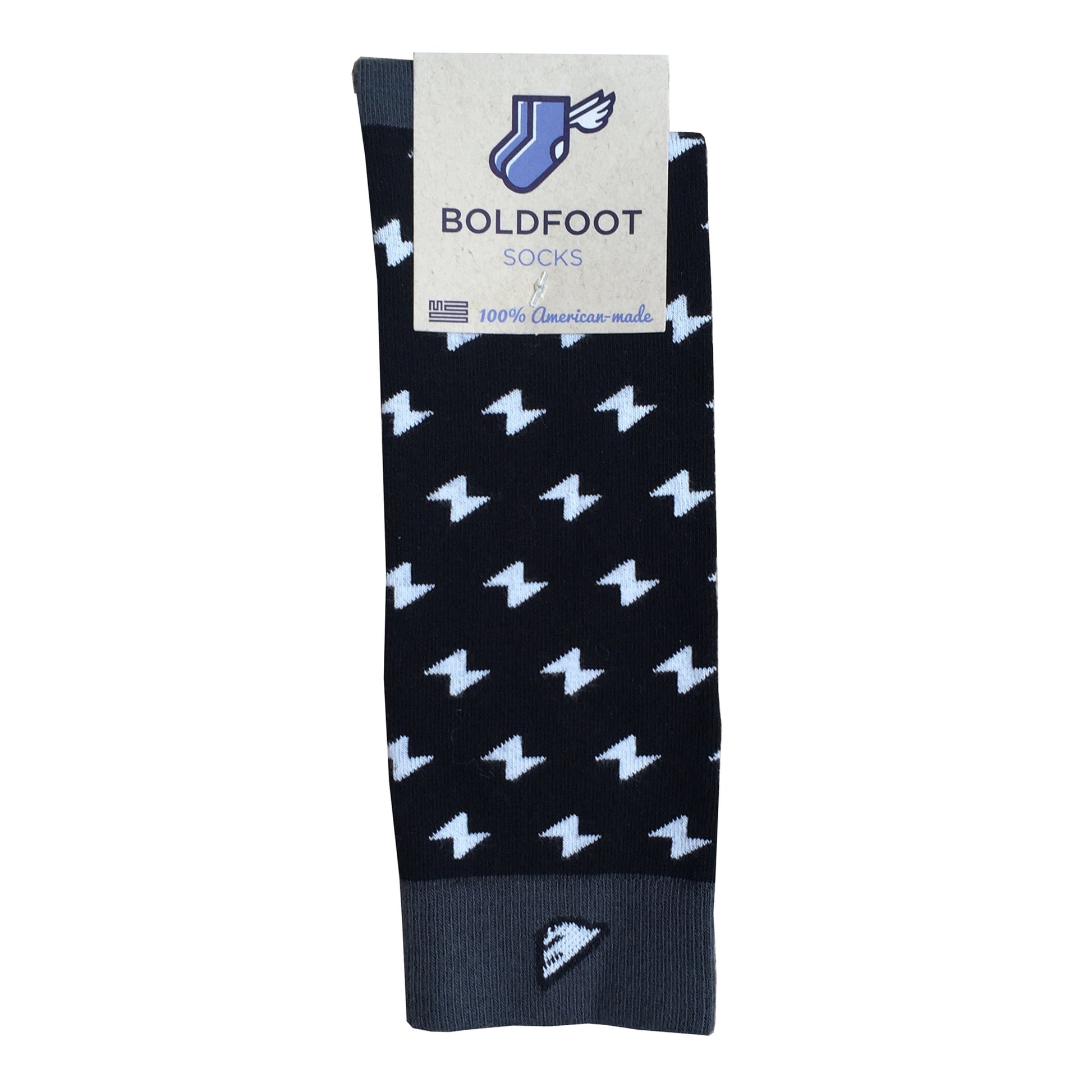 Men's Fun Unique Crazy Lightning Bolt Polka Dot Dress Casual Socks Black Grey White Made in America USA Packaging