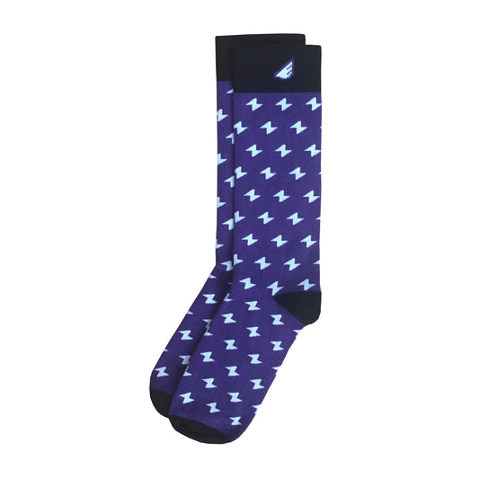 Men's Fun Unique Crazy Lightning Bolt Polka Dot Dress Casual Socks Purple White Black Made in America USA