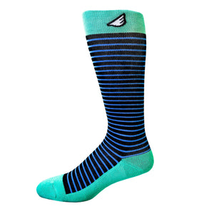 Underdog - Black, Sky Blue & Light Green. American Made Stripe 15-20mmHg OTC Compression Socks