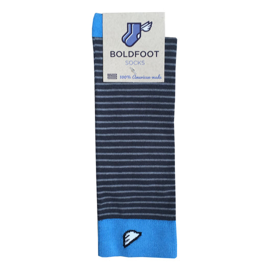 Men's Fun Unique Crazy Stripe Dress Casual Socks Dark Grey Light Grey Made in America USA Packaging