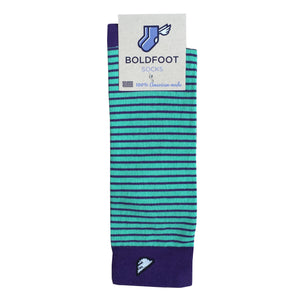 Charlotte Hornets Men's Fun Unique Crazy Stripe Dress Casual Socks Light Green Purple Made in America USA Packaging