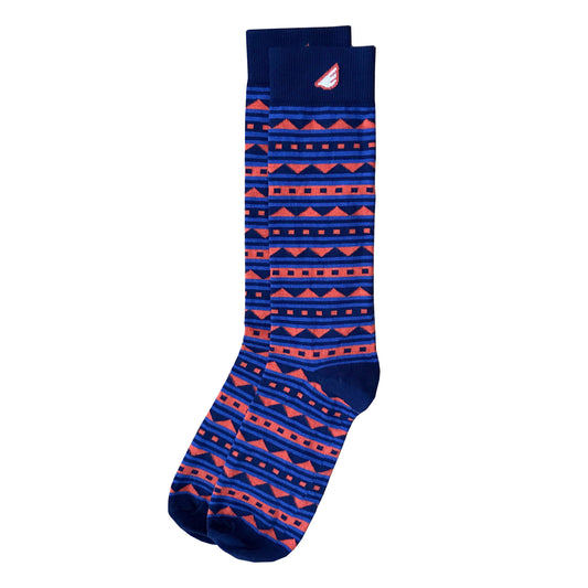 Warrior - Navy & Orange. American Made Dress / Casual Fun Pattern Socks