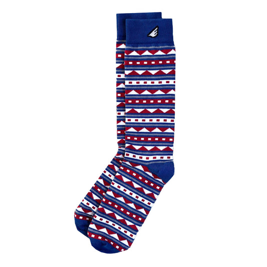 Warrior - Royal & Red. American Made Dress / Casual Fun Pattern Socks