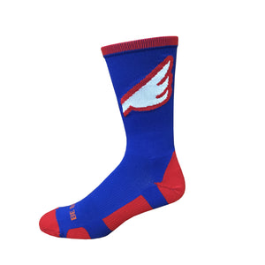 Wingman - Royal Blue & Red. American Made Unique Athletic Socks